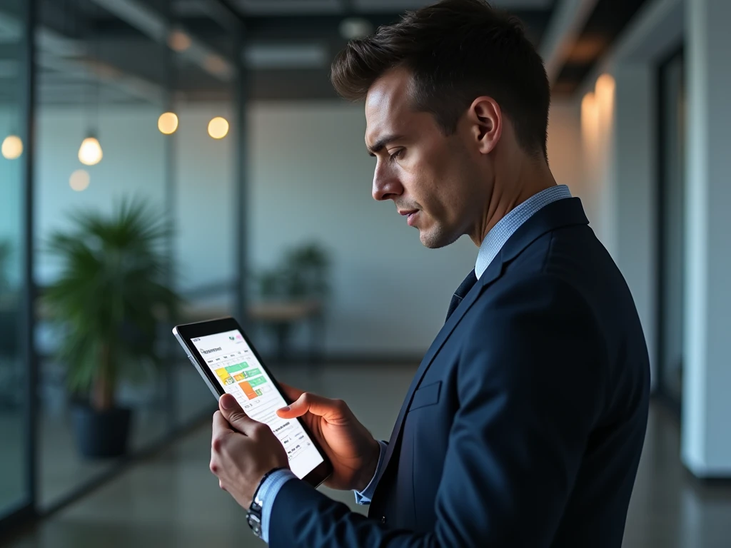 Business professional reviewing schedule on tablet